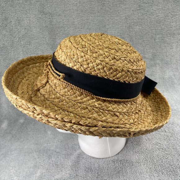 Helen Kaminski Classic 5 Womens OS Tan Raffia Straw Black Ribbon Bow Sun Hat - Picture 4 of 12